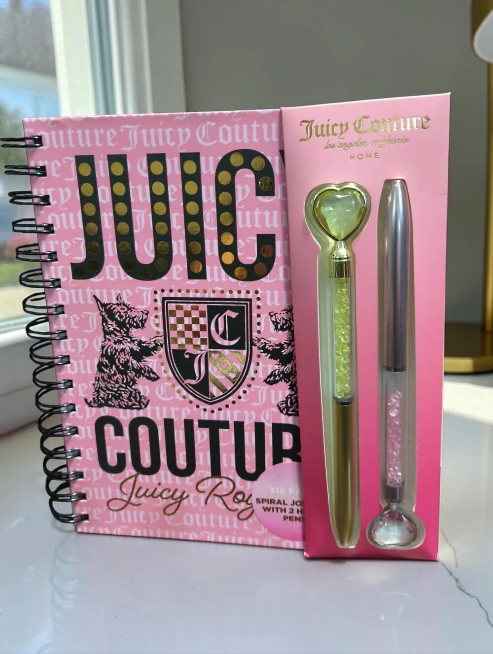 Juicy Couture Pink & Gold 316 pg Spiral Journal & Heart Rollerball Pen Gift Set